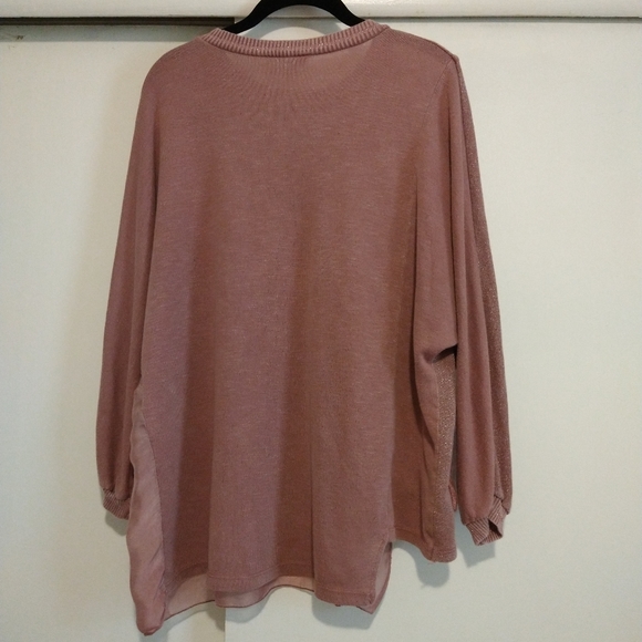 Anthropologie Belle France Mauve Oversized asymmetrical chiffon knit pocket top - Picture 7 of 7